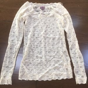 Free People off white lace long sleeve top!